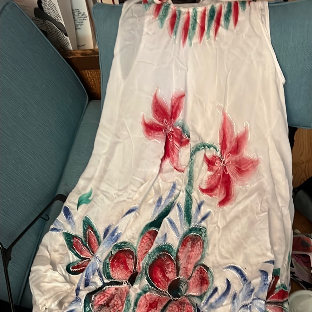 Floral Sleeveless Dress with Red and Green Accents
